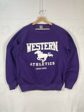Vintage 80s Western University Tiger Brand Horse Purple Crewneck Seatshirt Sz XL